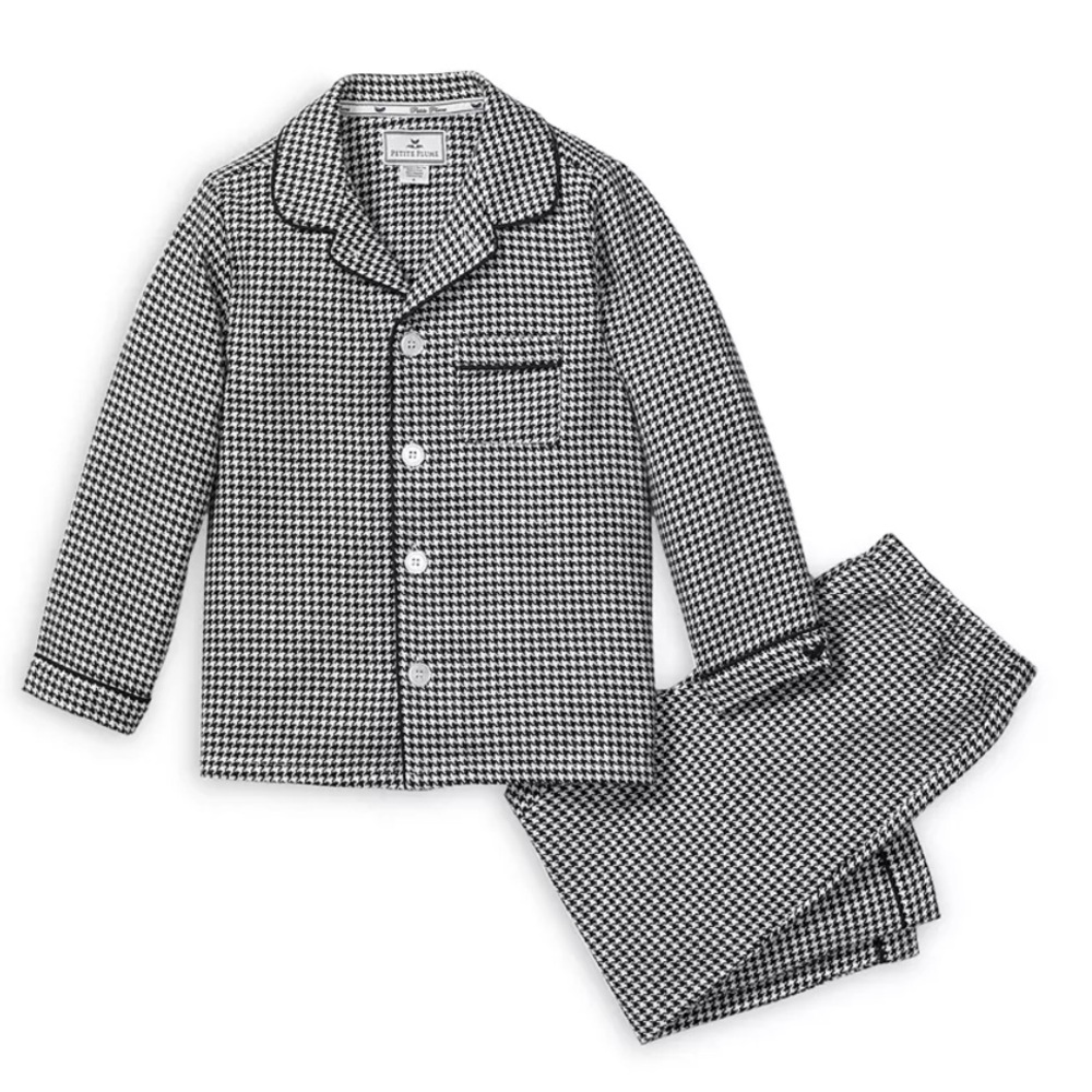 Black & White Houndstooth Kids Pajama Set - Cozy Two-Piece Sleepwear